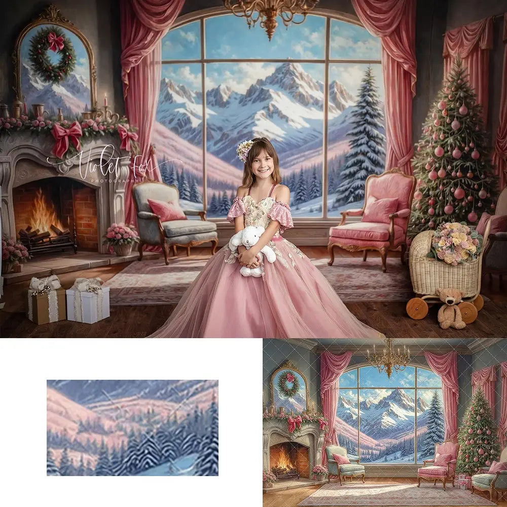 Mountain View Sitting Room Backdrop Christmas Fireplace Child Baby Birthday Cake Smash Photography Decor Studio Backgrounds