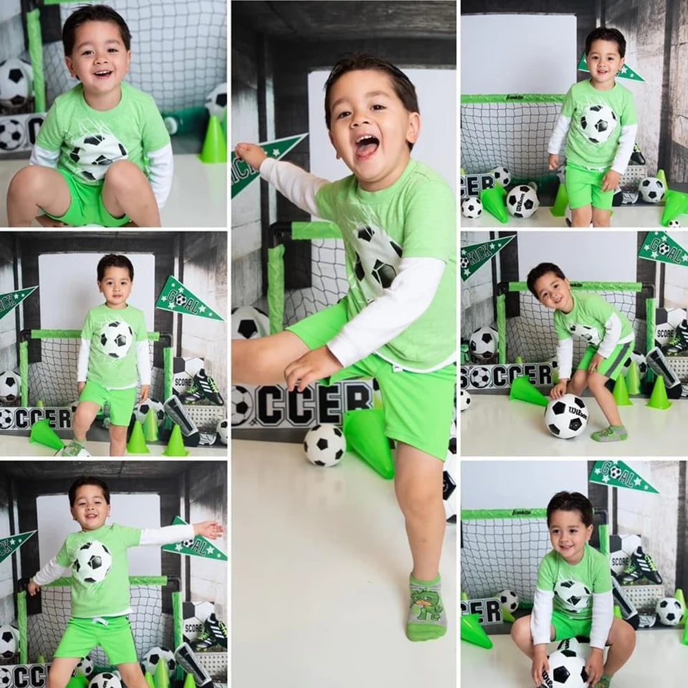 Football Match Kick It Photography Backdrop for Boy Birthday Cake Smash Photo Background Coal Soccer Photo Studio Props