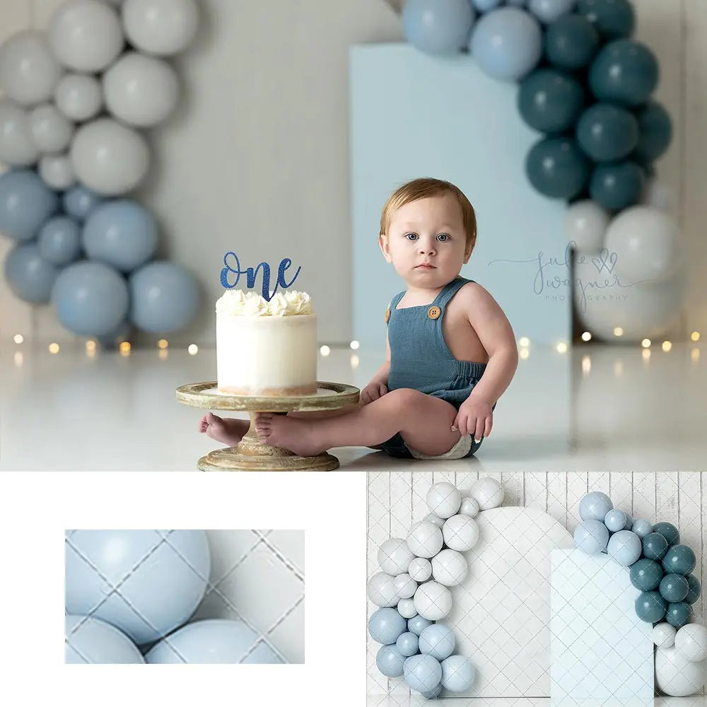 Baby Blue Birthday Backdrop Balloon Garland Kids Baby Cake Smash Photocall Decors Child Adult Photography Backgrounds