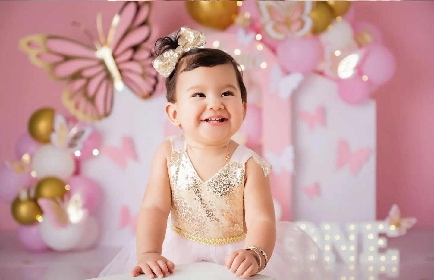 Prettiest Golden Butterflies Backdrop Kids Baby Cake Smash Photography Props Balloons Arch Child Girls Adult Studio Backgrounds