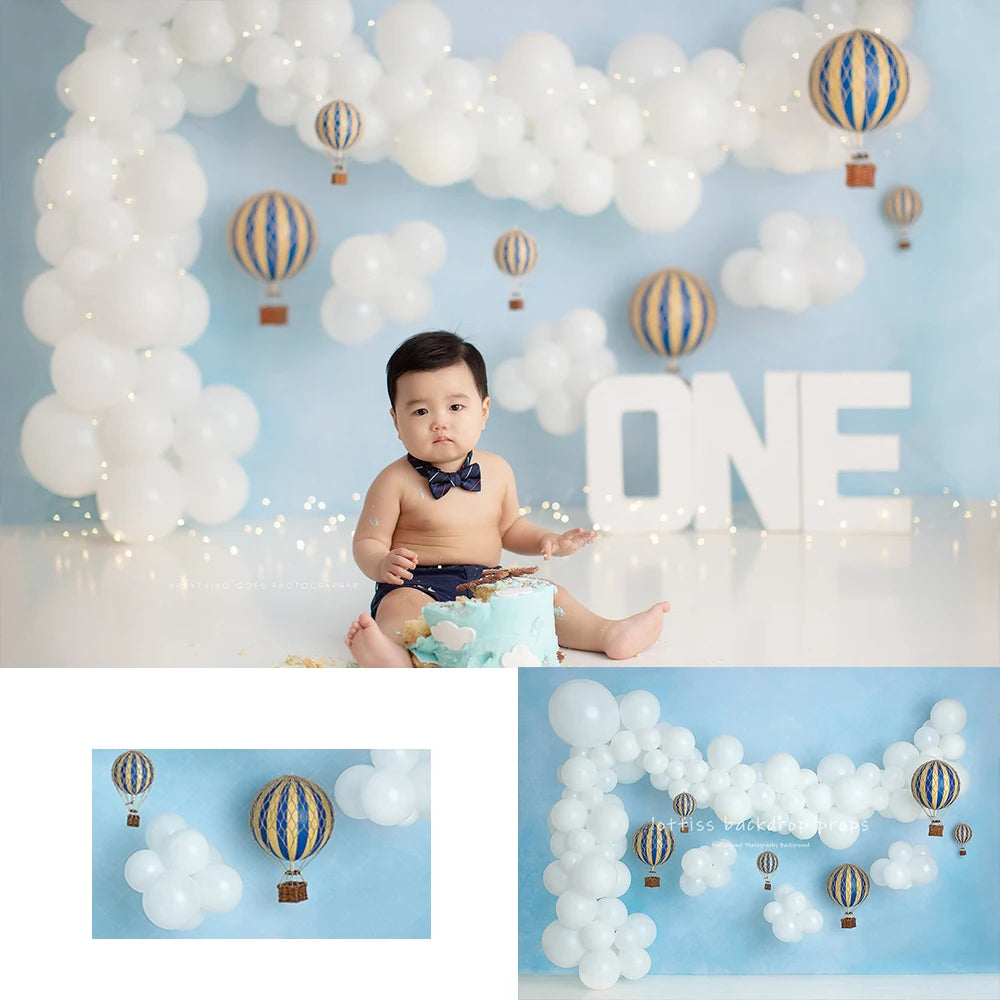 Hot Air Balloon Backdrops Kids Boy Photography Props Child Adult Photocall Decors Cake Smash Birthday Photocall Backgrounds