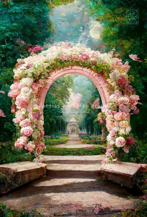 Floral Windows Backdrops Retro Castle Kids Adult Photocall Oil Painting Spring Flower Garden Background Photography  Props