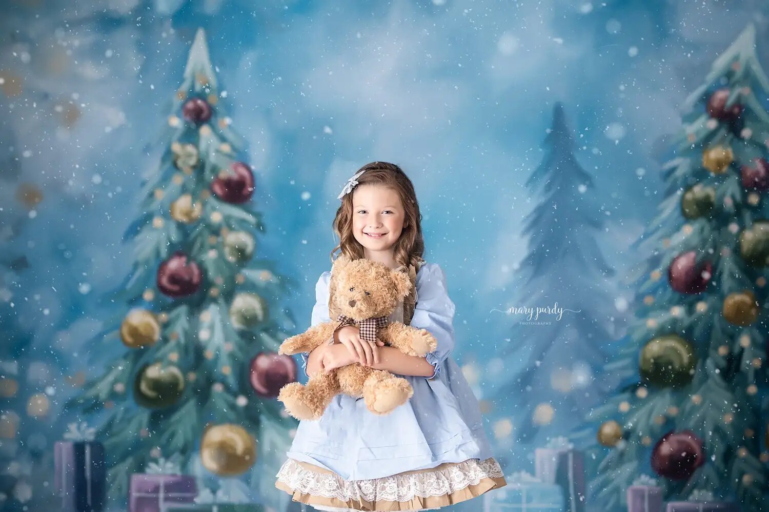 Arrière-plan d'arbres de noël enneigés, accessoires de Portrait pour enfants et adultes, flocon de neige d'hiver, arrière-plan de forêt de neige pour studio photo de famille de bébés 