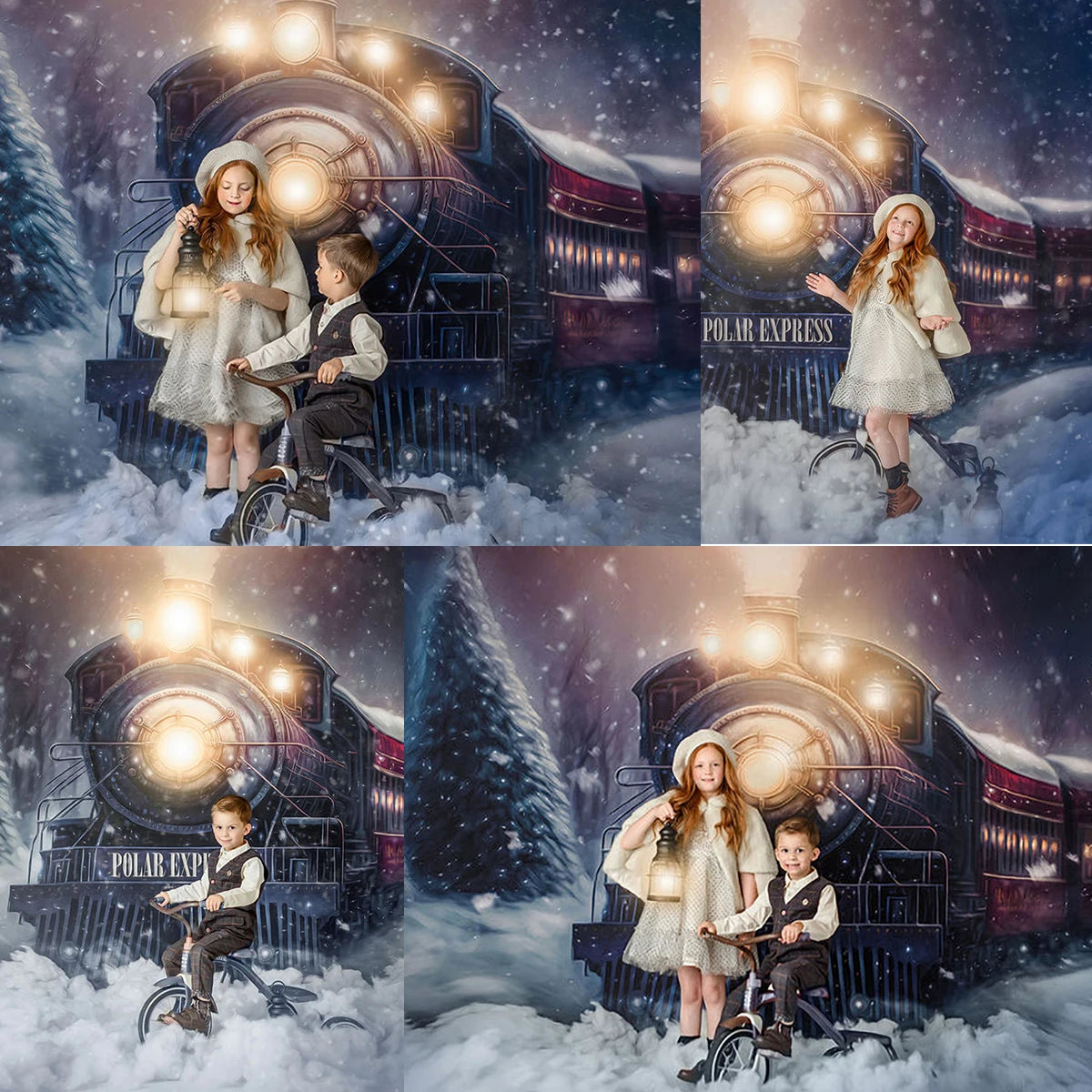 Polar Express Train Backdrops All Aboard Theme Kids Baby Portrait Photocall Girl Adult Photostudio Christmas Winter  Background