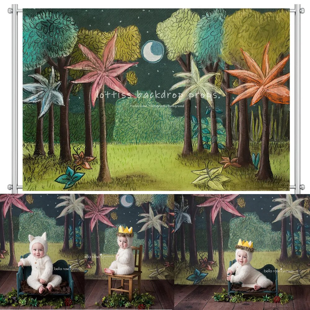 Wild Jungle Backdrops Kids Baby Cake Smash Photocall Props Forest Kings Moon Background Party Child Birthday Photostudio