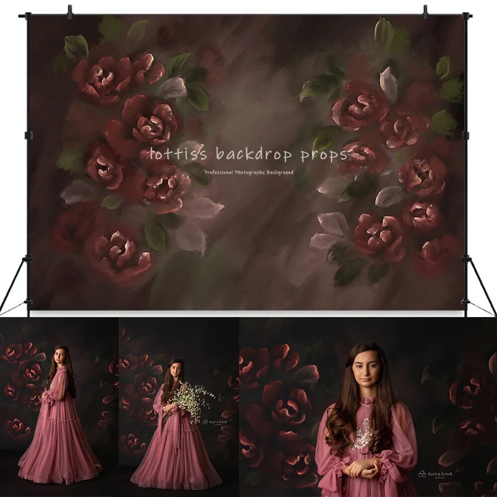 Fine Art Floral Backdrop Gril Portrait Photography Pregnant Woman Photocall Red Flower Background Child Adult Photostudio Props