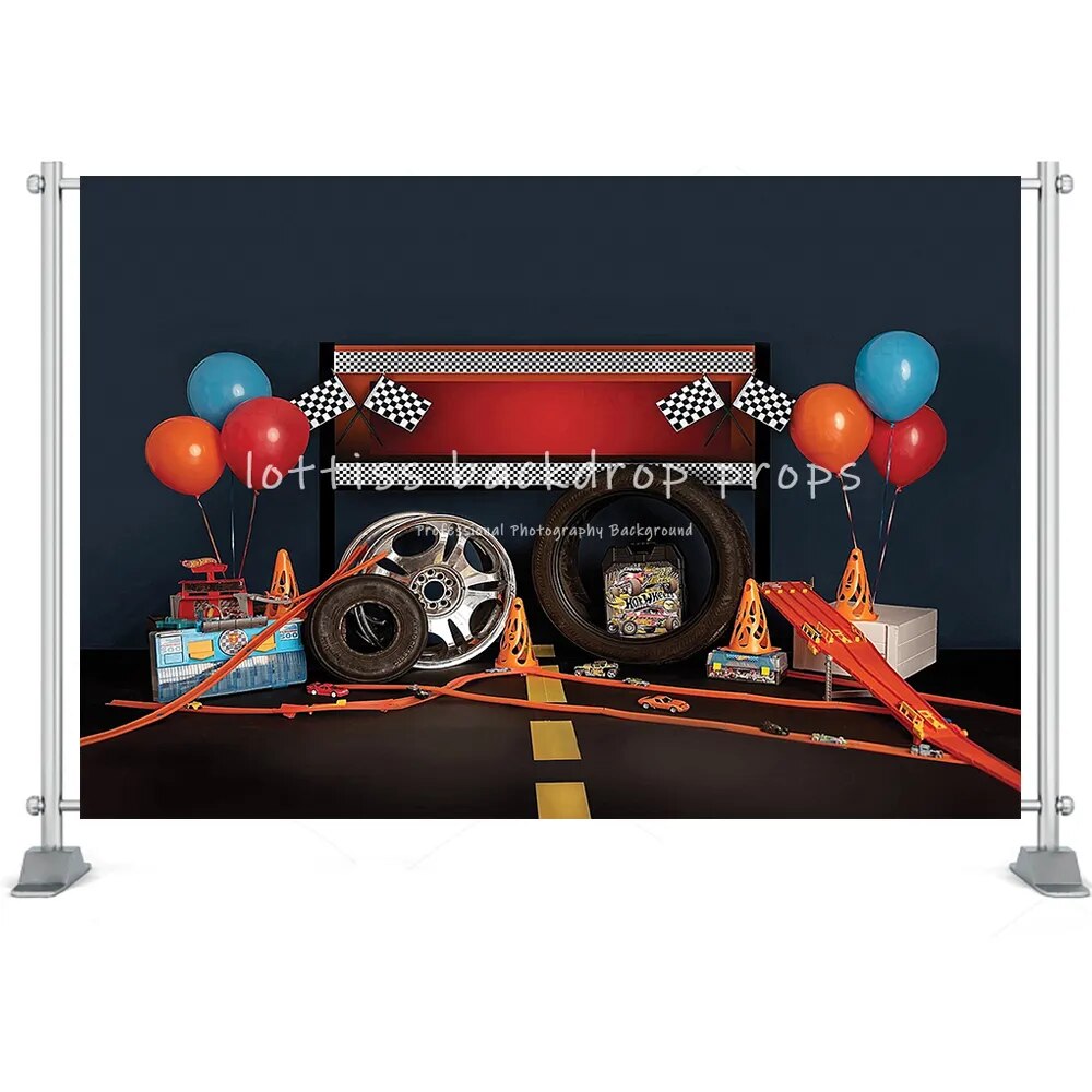 Sports Car Background Kids Cake Smash Props Truck Race Car Baby Birthday Party Handpainted Cars Photography Backdrop