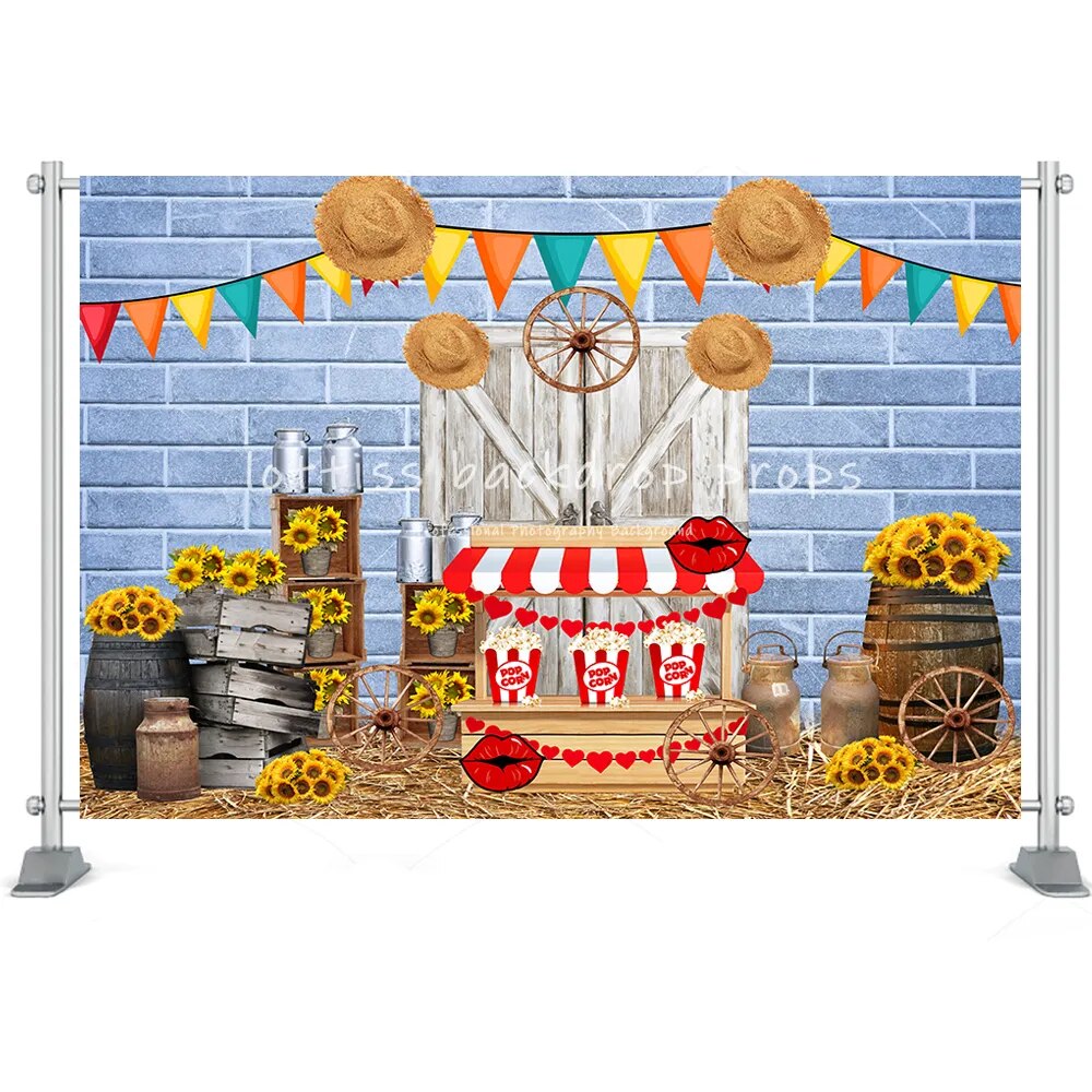 Arrière-plan de photographie de Fiesta du mexique, grange, botte de foin, fleur, désert, Cactus, drapeaux de guitare, décor de fête d'anniversaire pour enfants garçons