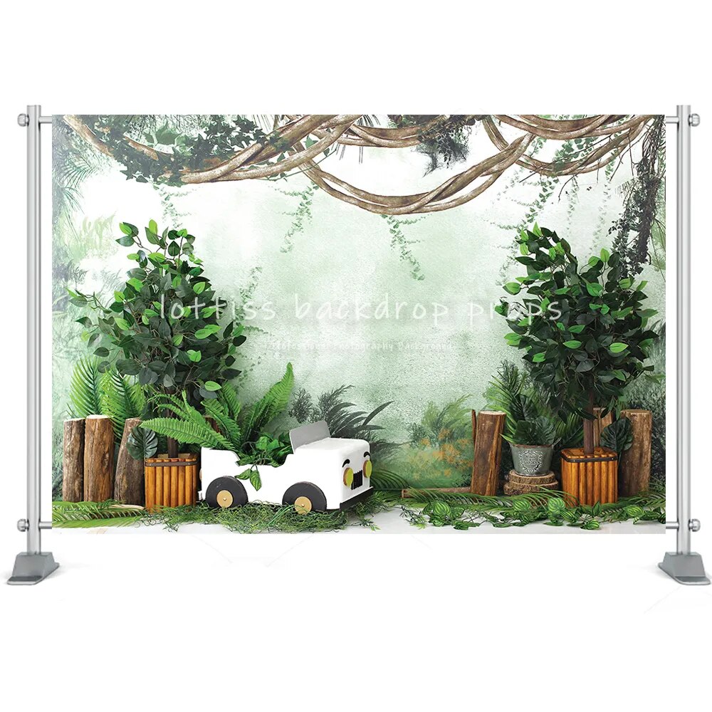 Safari fête anniversaire toile de fond photographie décoration bébé sauvage Jungle animaux fête gâteau Smash décoration toile de fond Photo Studio 