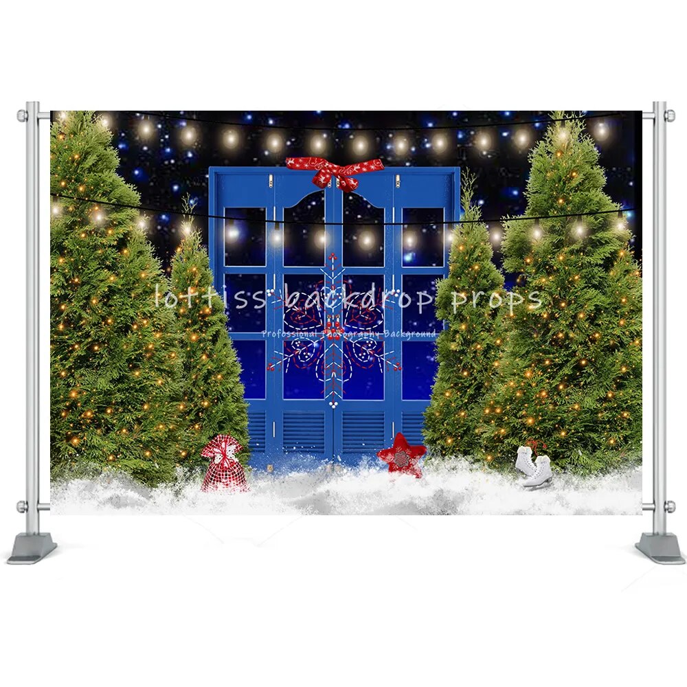 Christmas Window Door Photography Backdrop Xmas New Year Kids Children Portrait Family Photocall Photo Studio Background