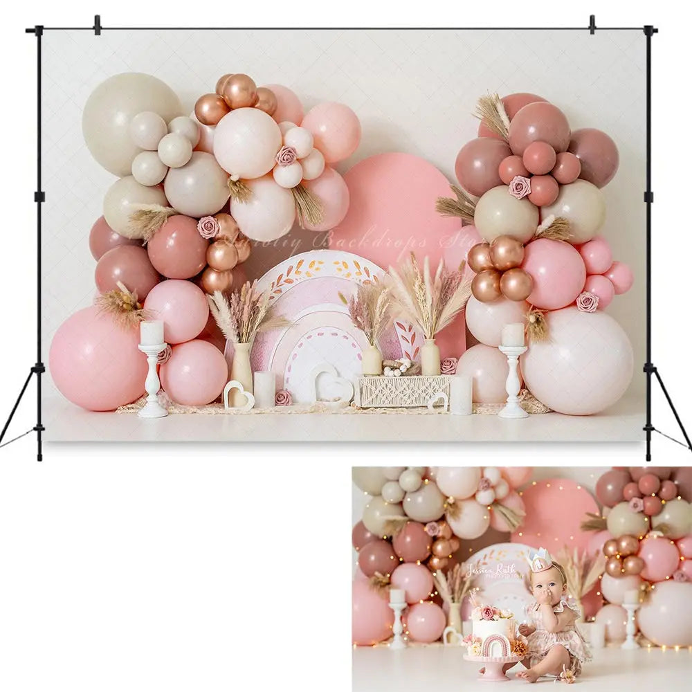 Boho Balloon Garland Photography Backdrop Kids Baby Cake Smash Photocall Decors Floral Castle Child Adult Birthday Backgrounds