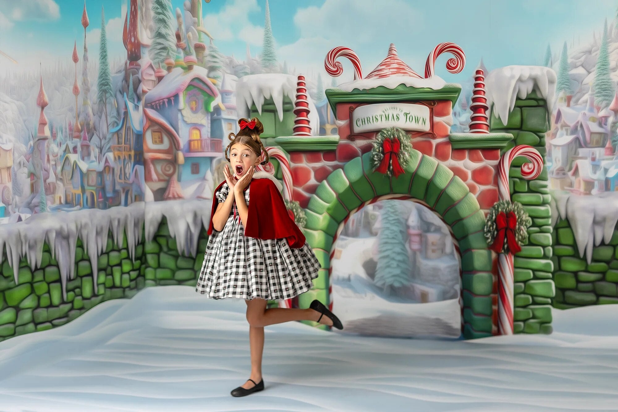 Welcome to Whoville Christmas Town Backdrops Kids Baby Photography Child Adult Photocall Xmas Snowy Castle Background