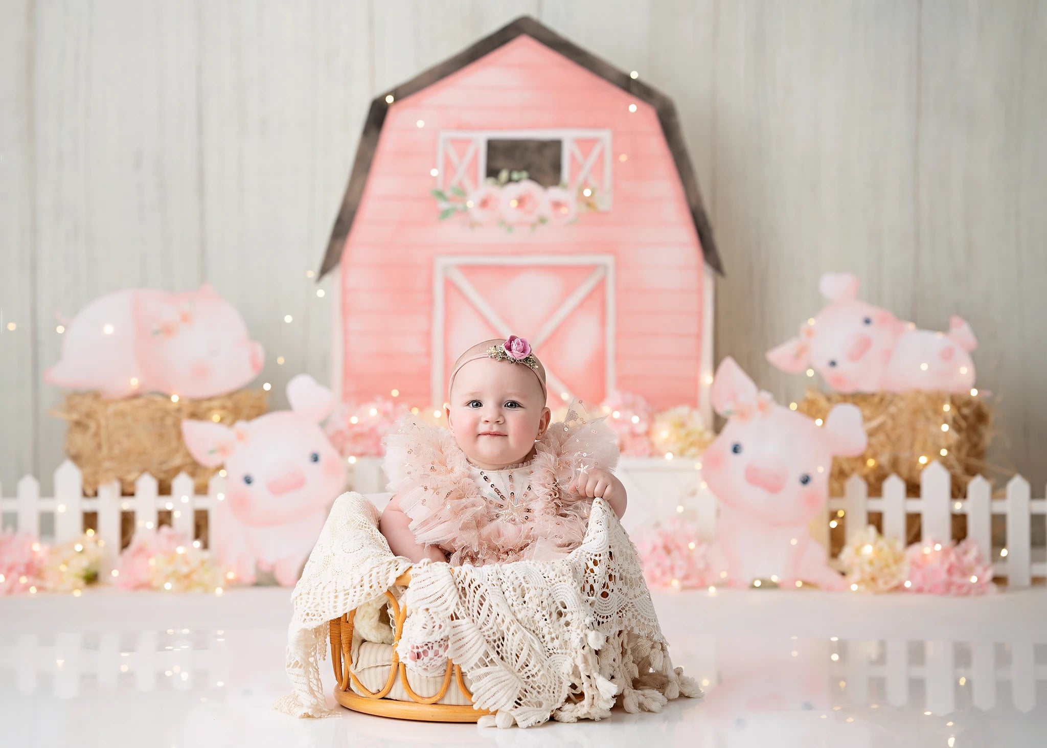 Piggy Farm Photography Backdrop Kids Baby Cake Smash Photocall Decors Pink Barn Child Girls Adult Birthday Studio Backgrounds