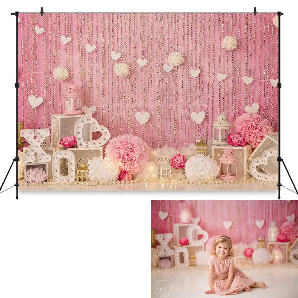 Xs and Os Pink Backdrop Child Baby Birthday Cake Smash Photography Decor Girls Adult Party Photocall Background