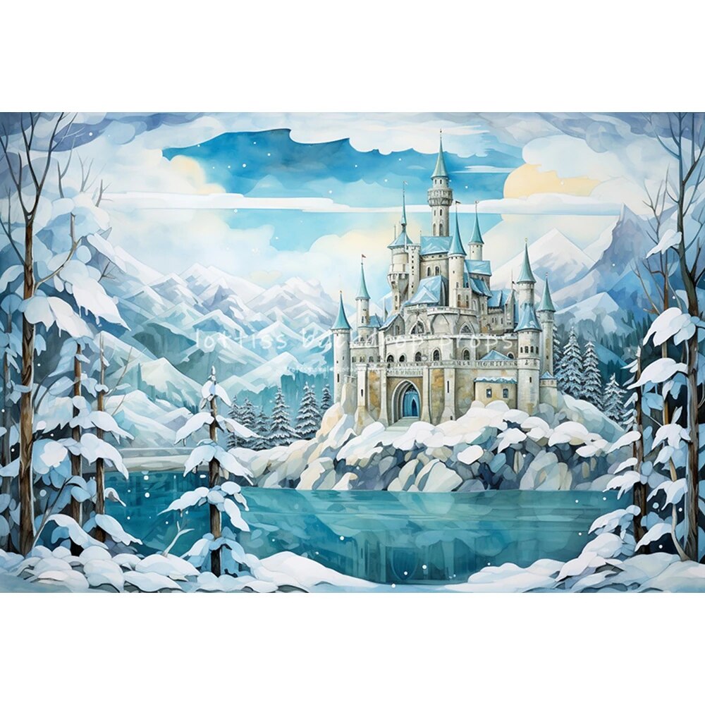 Snowy Castle Backdrops Kids Baby Photography Props Child Adult Photocall Decors Winter Snowflake Forest Background