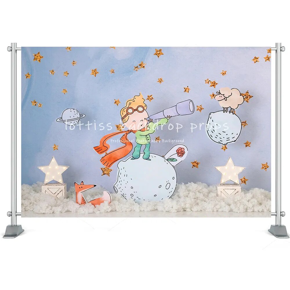 Cartoon Birthday Backdrop Kids Boy Baby Photocall Rose Moon Prince Bakckground Props Party Decor Photostudio