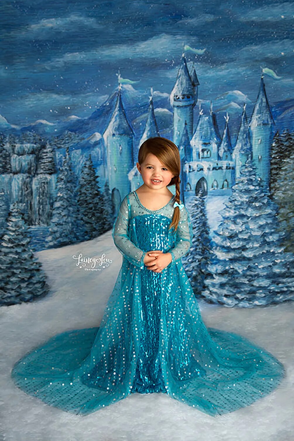 Glace princesse hiver château toile de fond enfants fille photographie accessoires enfant bébé anniversaire gâteau Smash décors noël enneigé fond 