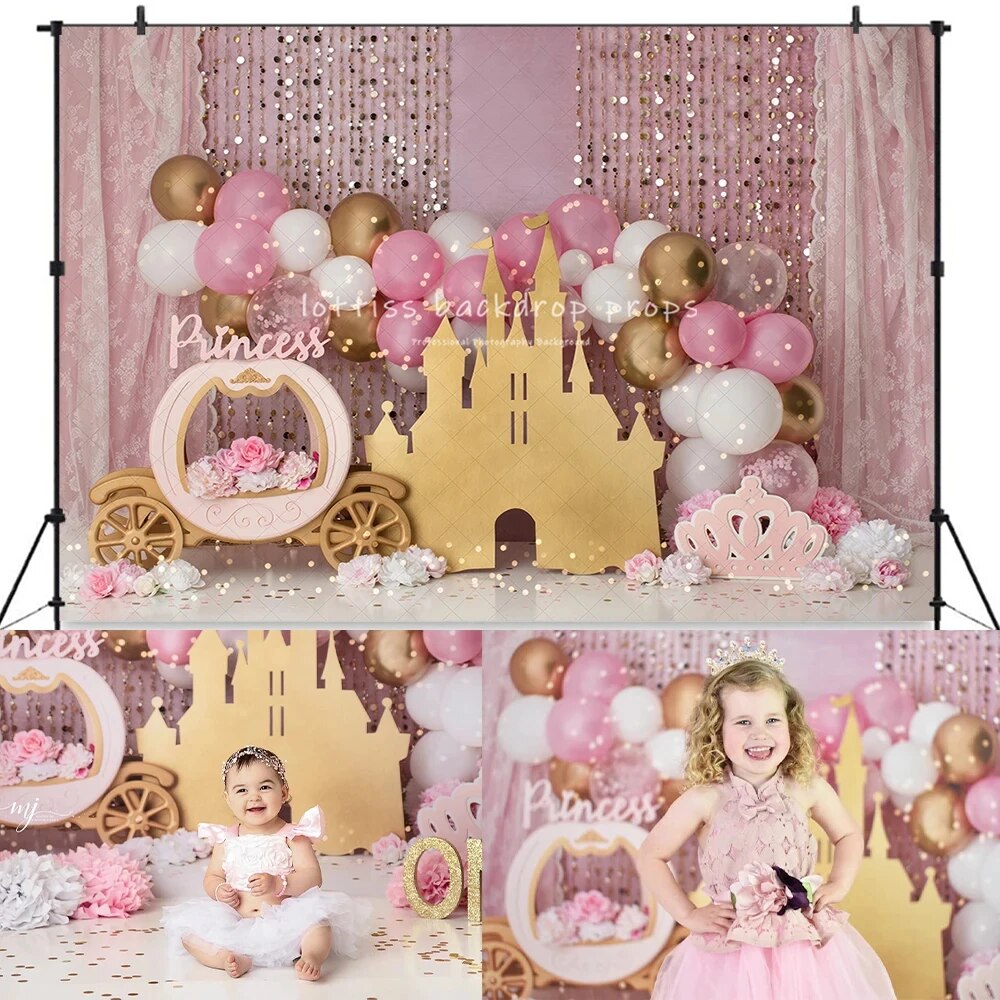 Princess Carriage Backdrops Kids Baby Photography Decors Child Girl Photocall Cake Smash Birthday Props Background