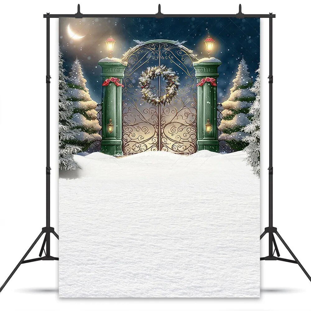 Holiday Royal Gates Backdrops Kids Adult Xmas Photography Props Winter Child Baby Photocall Christmas Snowy Entrance Background