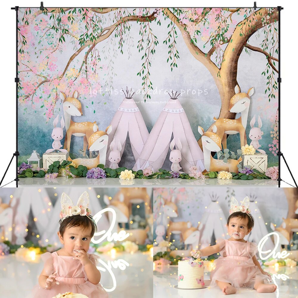 Princess Castle Backdrops Kids Baby Cake Smash Birthday Photography Props Newborn Photocall Dceors Jungle Animals Background