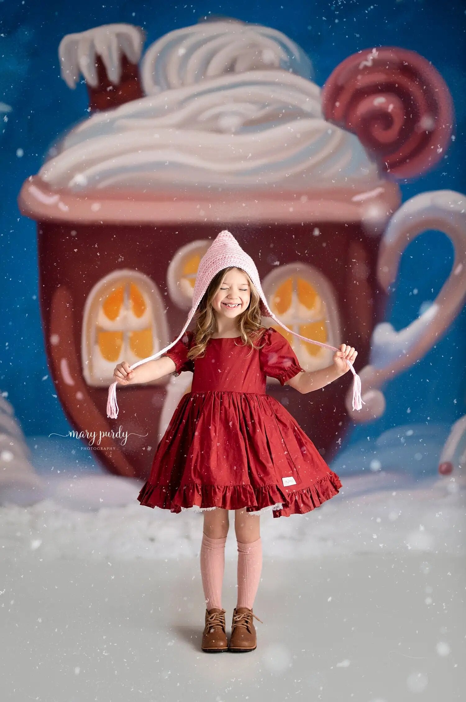 Winter Snowy Store Backdrops Child Adult Portrait Photocall Props House Front Snowflake Xmas Trees Background For Photostudio