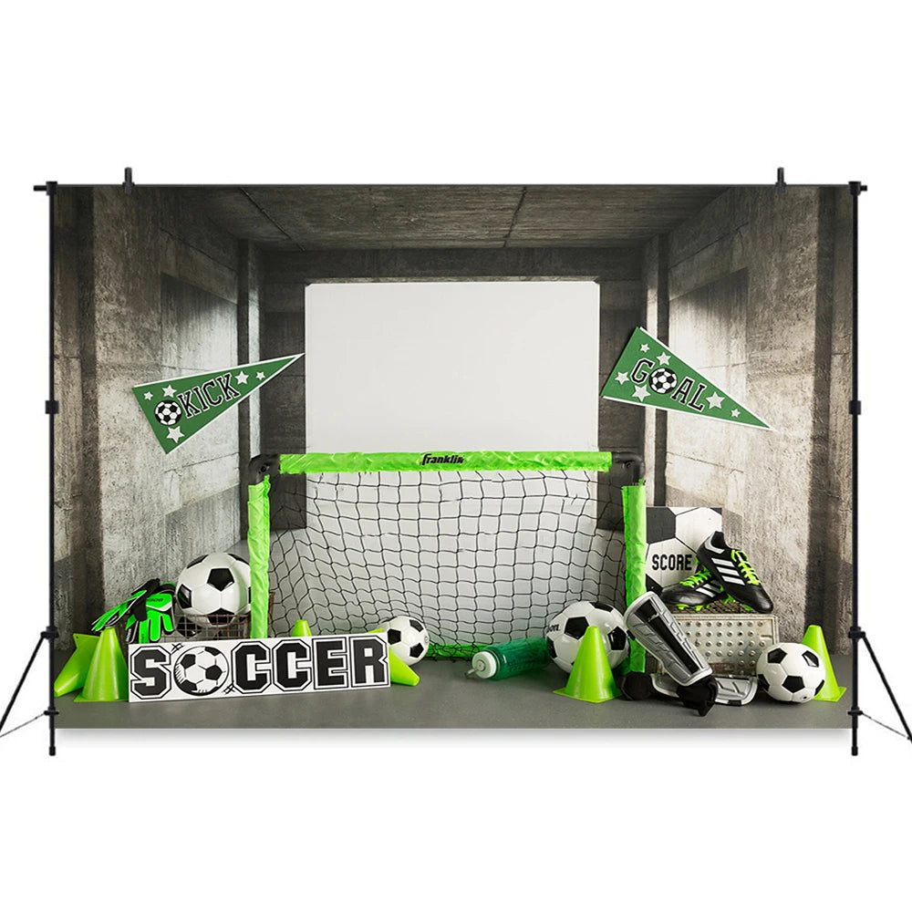 Football Match Kick It Photography Backdrop for Boy Birthday Cake Smash Photo Background Coal Soccer Photo Studio Props