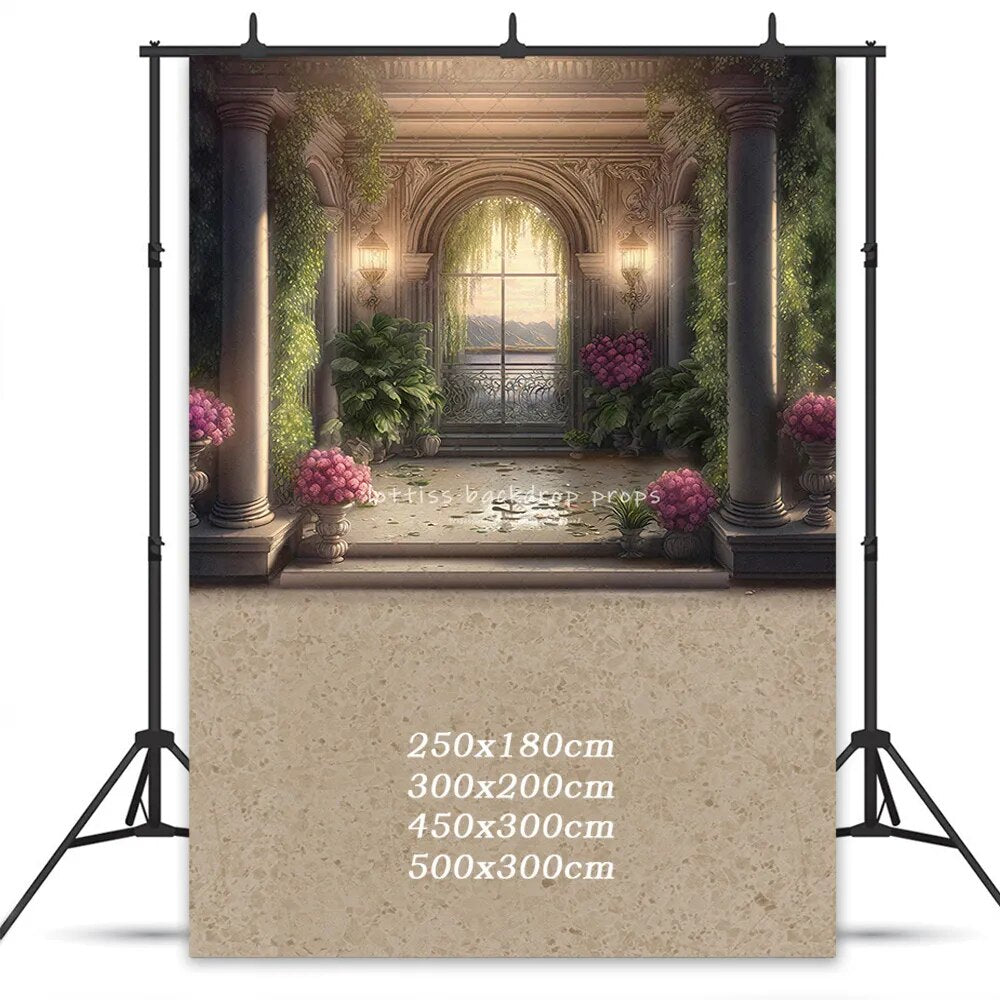 Fantasy Terrace Backdrops Adult Kids Photography Props Child Baby Photocall Spring Garden Gate Background