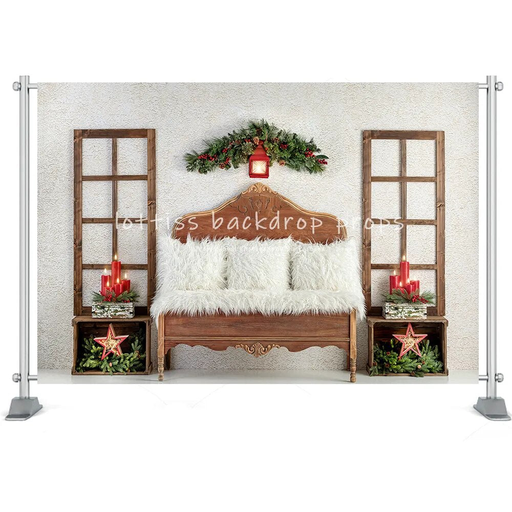 Christmas Room Backdrop Photography Fireplace Windows Toys Wreath Winter Family Party Kids Birthday Background Photo Studio