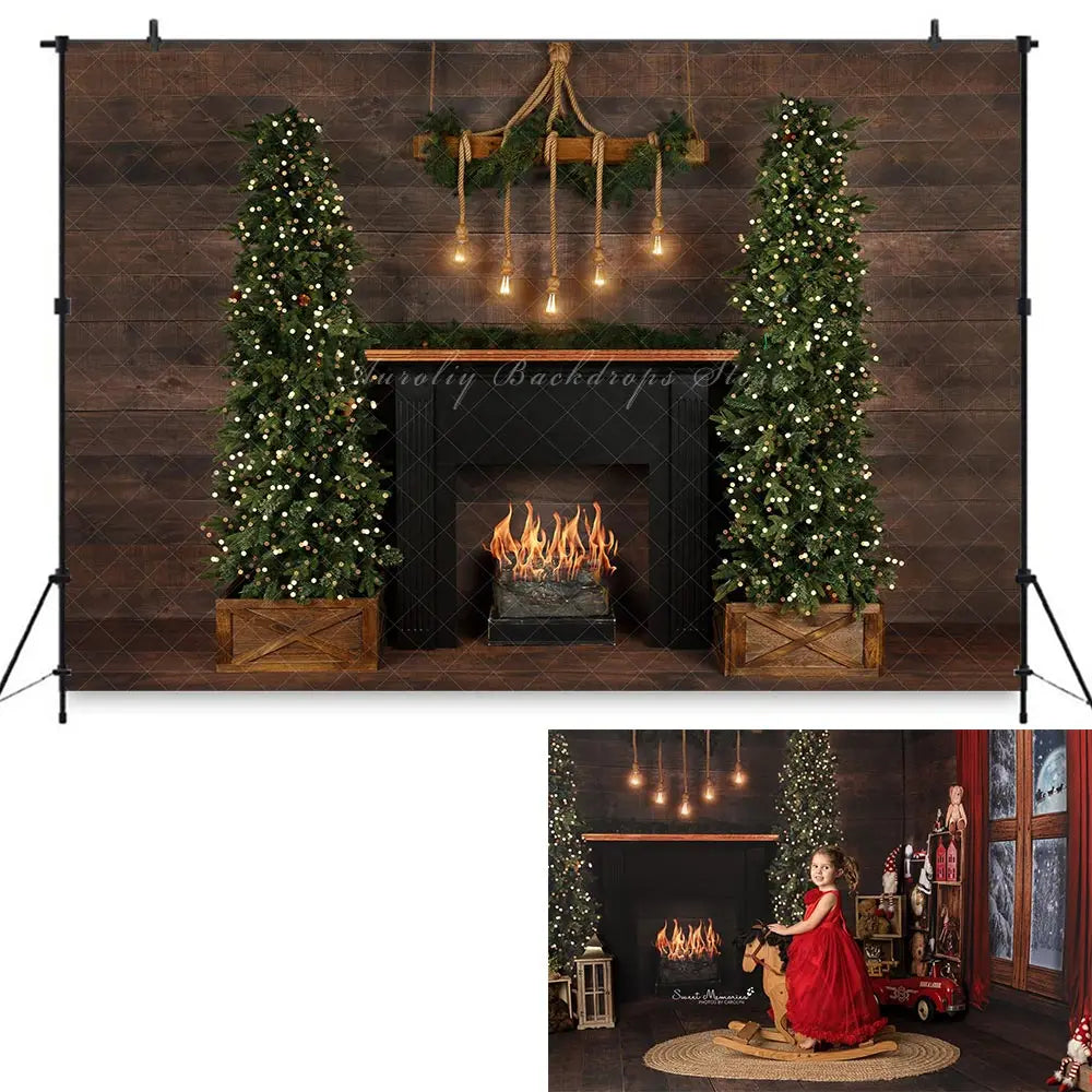 Cozy Fireplace Christmas Photography Backdrop Kids Baby Cake Smash Photocall Decors Child Adult Birthday Studio Backgrounds