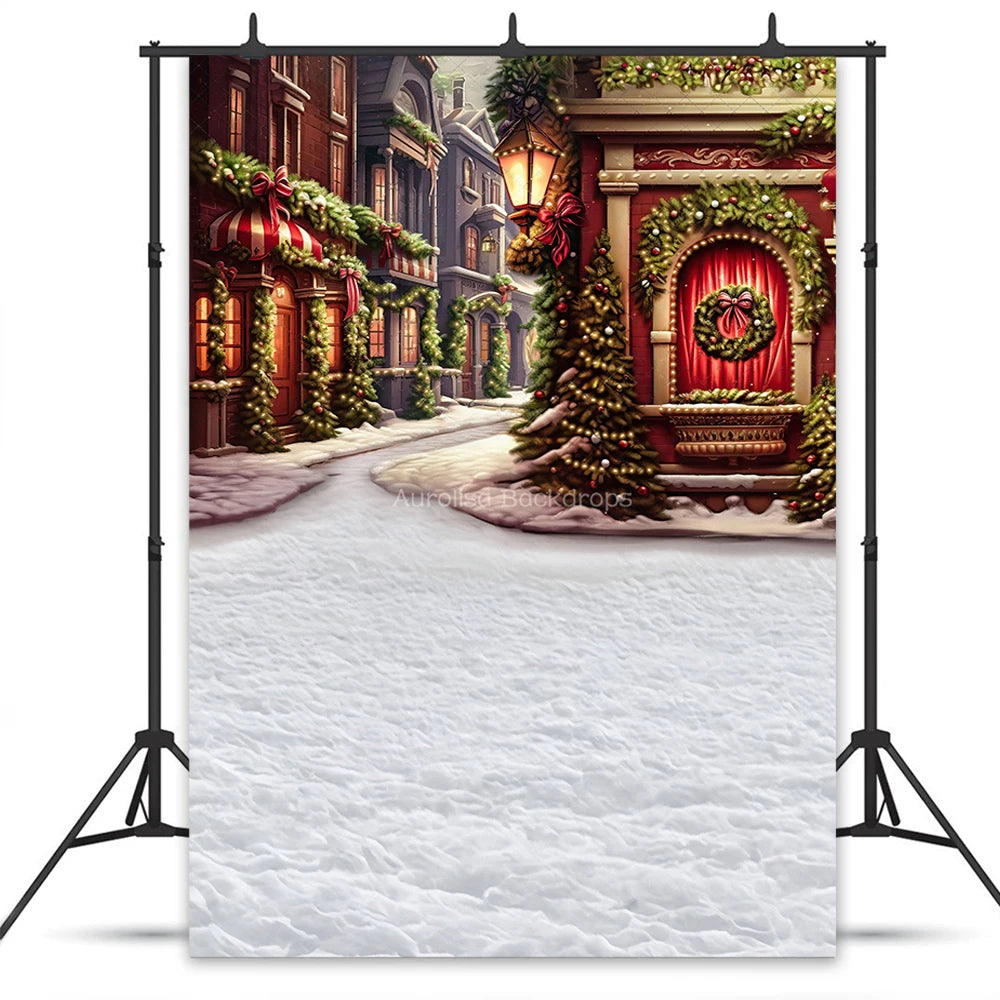 Crimson Christmas Shops Room Backdrops Kids Baby Photography Prop Child Adult Photocall Xmas Snowy Street Store Front Background