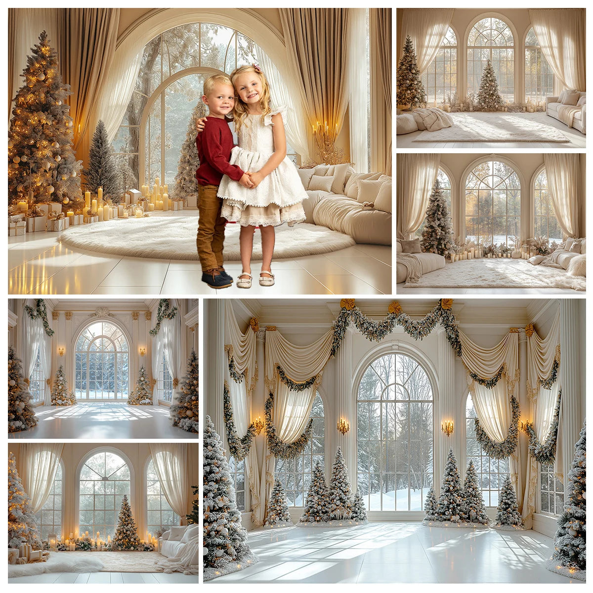 Christmas Living Room Backdrops Kids Family Photography Child Adult Photocall Retro Luxury Room Xmas Trees Backgrounds