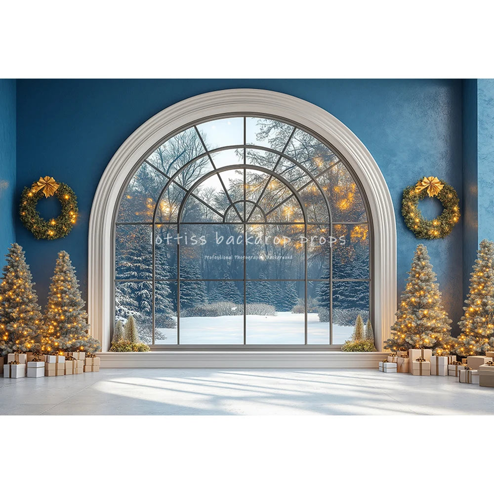 Winter Xmas Cottage Backdrops Kids Adult Photography Child Baby Photocall Snowflake Arch Windows Backgrounds