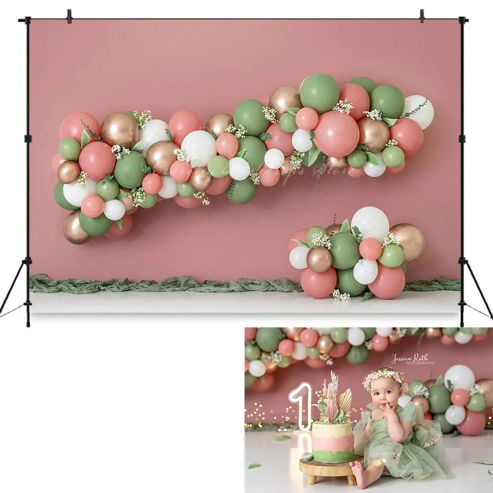 Pink Balloons Party Girl Backdrop Kids Baby Cake Smash Photography Props Child Adult Birthday Studio Backgrounds