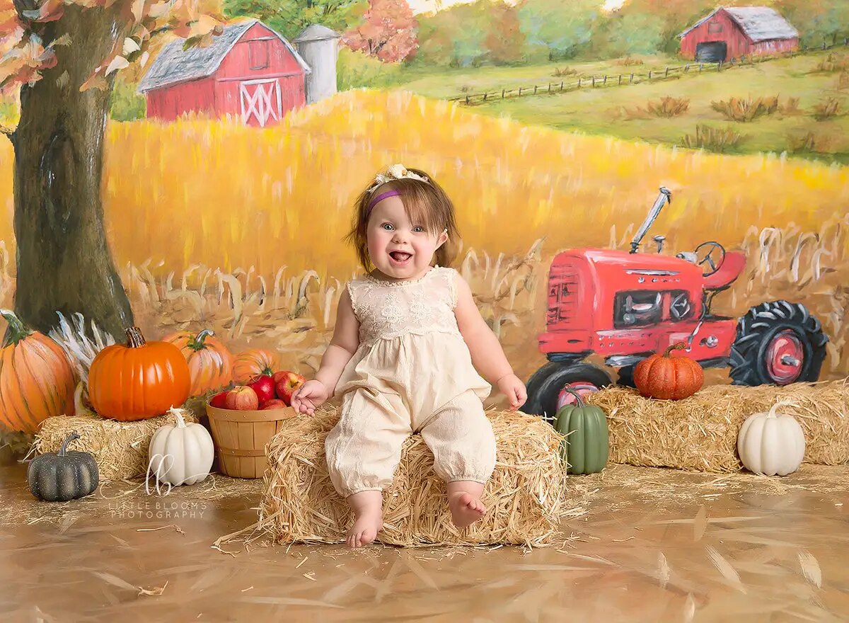 Autumn Red Tractor on the Farm Backdrops Kids Phtography Props Child Baby Birthday Cake Smash Photocall Fall Country Background