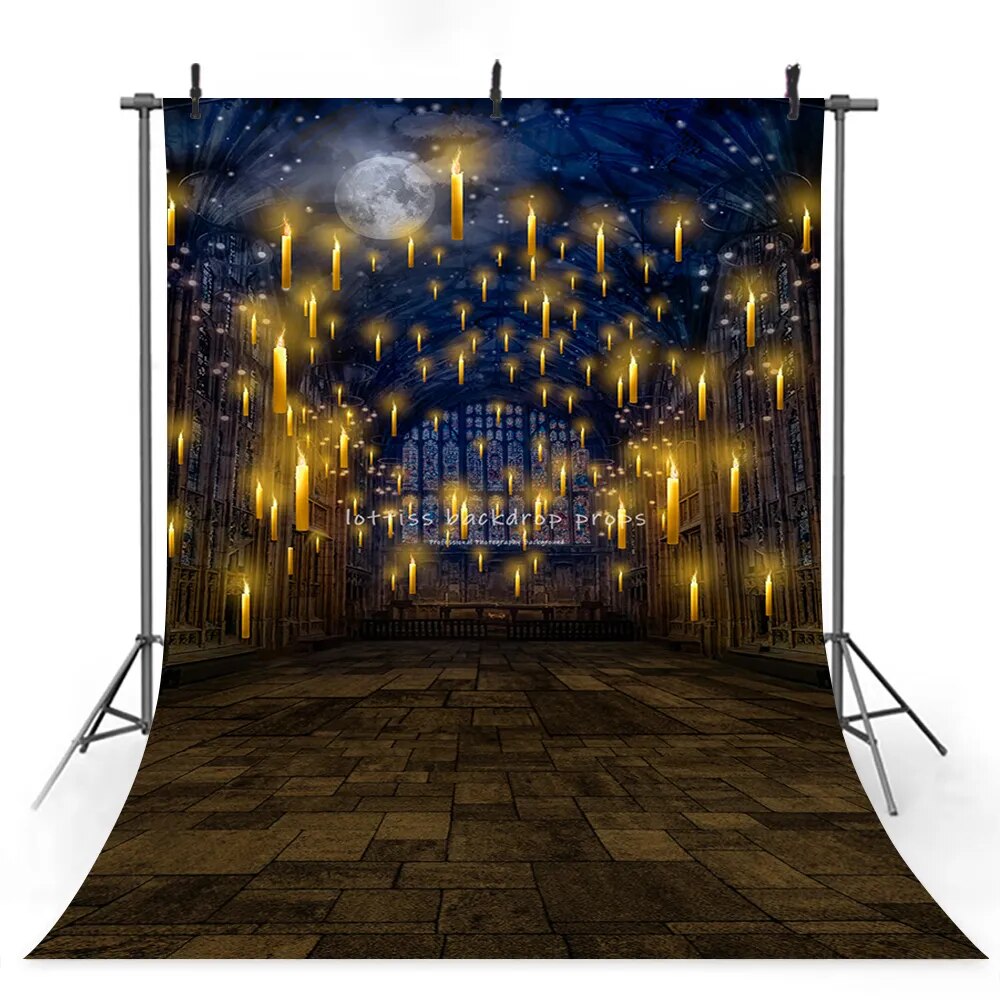 Wizard Great Hall Backdrops Kids Cake Smash Birthday Props Baby Shower Party Witch Child Magic Candle School Background