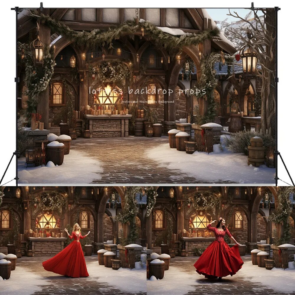 Winter Wooden House Front Backdrops Kids Adult Photography Snowflake Props Child Baby Photocall Decors Country Background