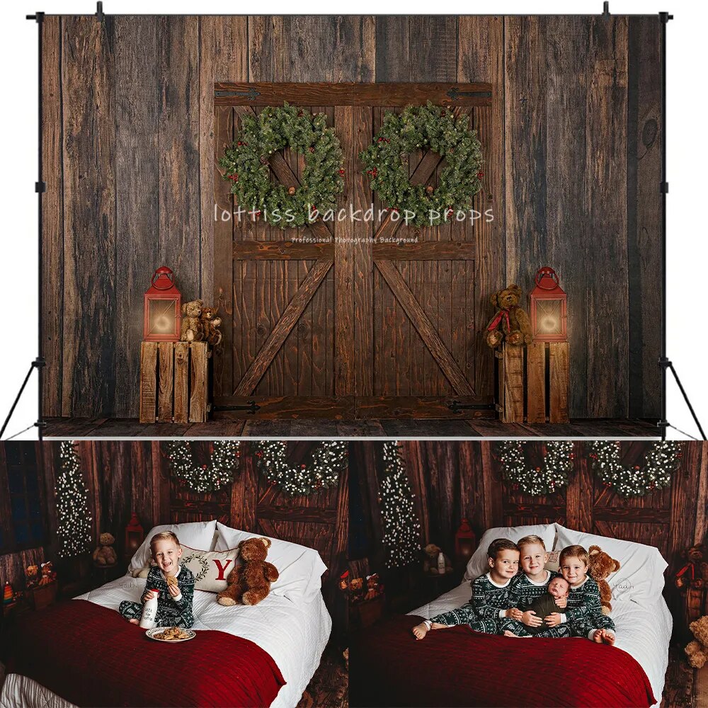 Golden Oak Passage With Lights Backdrops Kids Baby Photography Props Child Adult Photocall Decors Christmas Barn Door Background