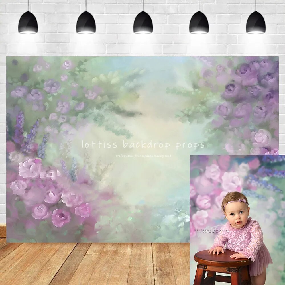 Fine Art Textured Hand Painted Flowers Photography Backdrops Retro Floral Portrait Background Pregnant Woman Photostudio