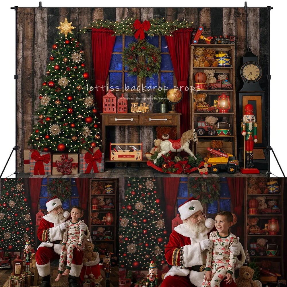 Magical Christmas Window Backdrops Kids Adult Photography Child Birthday Baby Xmas Trees Toy  Festival Background