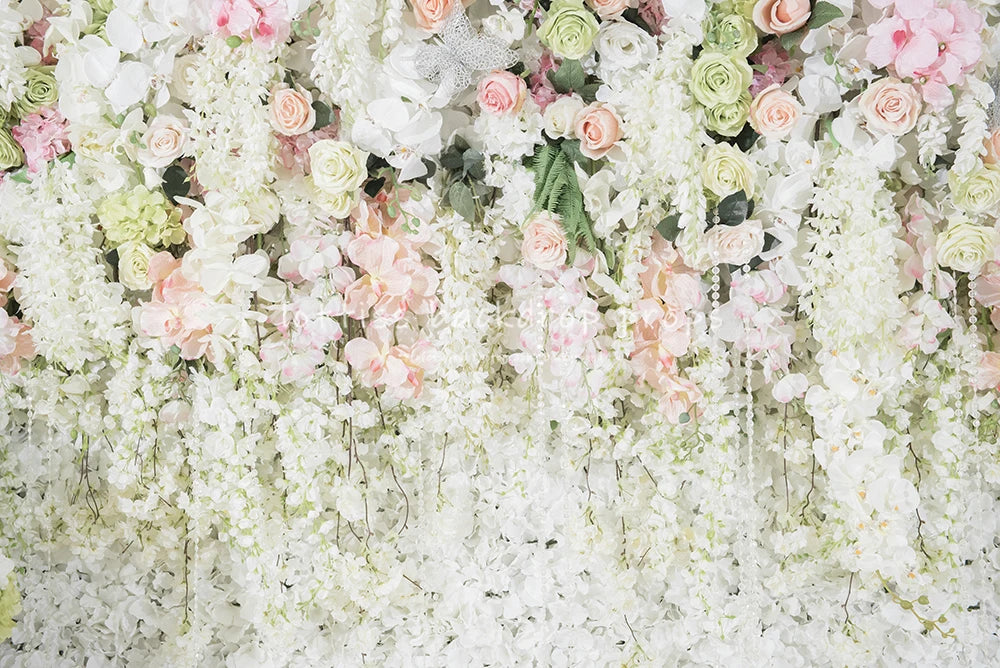 White Floral Wall Backdrops Kids Adult Photography Props Child Baby Photocall Wedding Ceremony Decors Light Flower Background