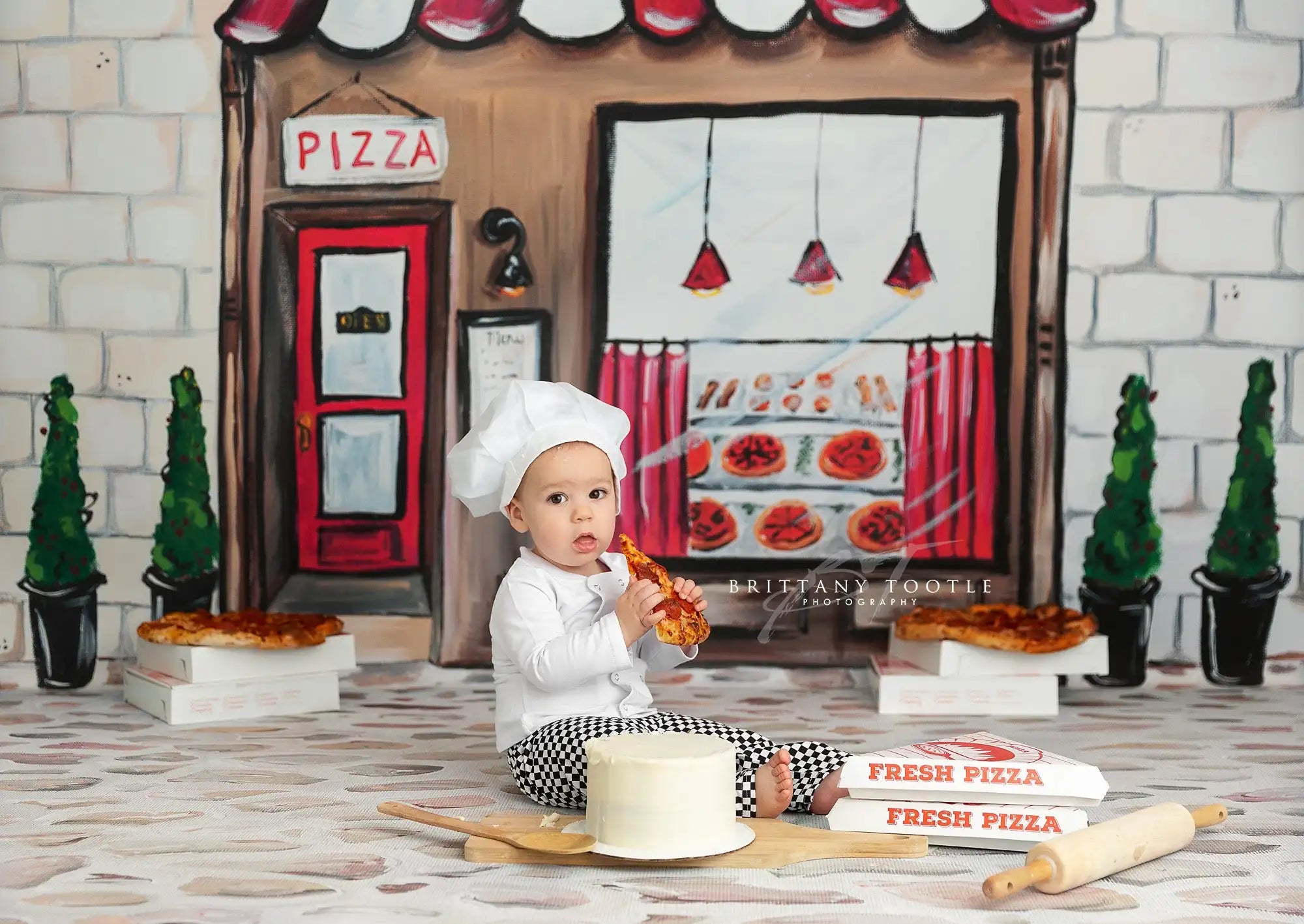 Pizza Shop Kids Baby 1st Birthday Party Decors Child Girls Cake Smash Photography Props Photo Shoot Studio Backgrounds