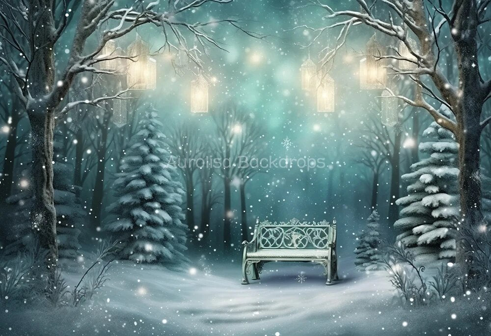 Snowy Park Chair Backdrops Kids Adult Photography Props Child Baby Photocall Decors Snowflake Winter Forest Background