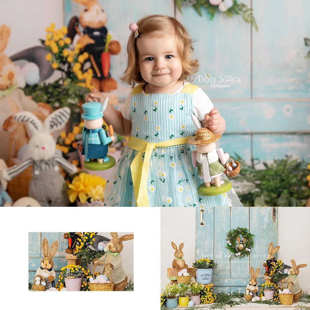 Bunnies at the Door Easter Backdrops Kids Girl Photography Adult Child Photocall Farm Spring Festival Backgrounds