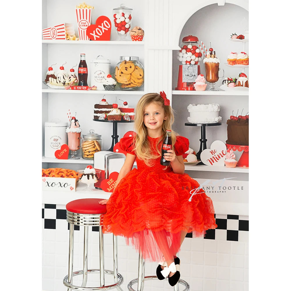 Retro Sweet Shop Photo Background Kids Birthday Cake Smash Photography Backdrop Cloth Portrait Photo Studio Props Backdrop Cloth