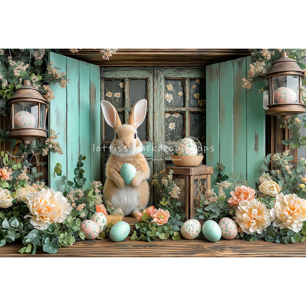 Easter Garden Bunnies Backdrops Kids Baby Birthday Cake Smash Photography Child Adult Photocall Wooden Cottage Floral Background