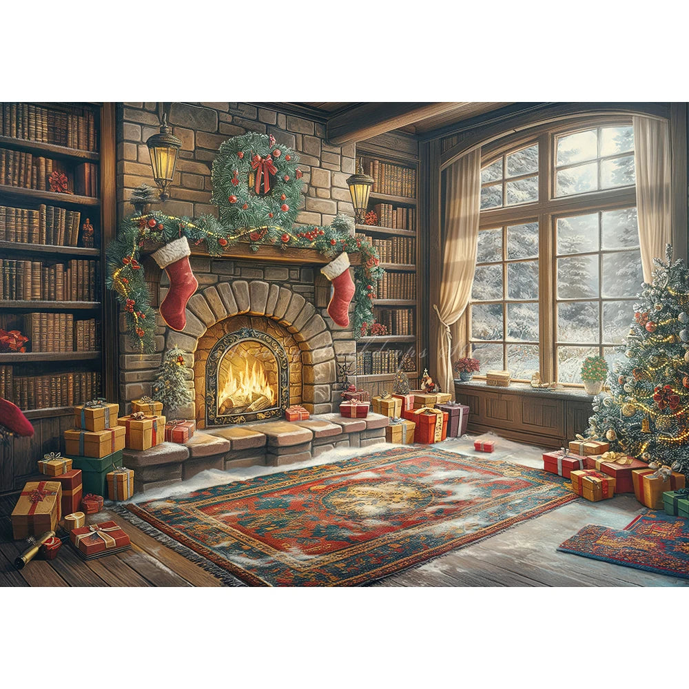 Christmas Living Room Photo Background Decoration Baby Kids Portrait Family Party Photocall Photograhy Backdrop