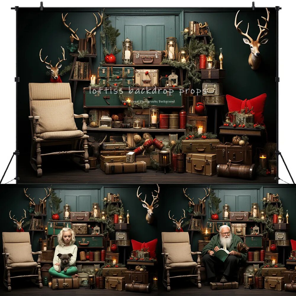 Christmas Santas Room Backdrops Kids Baby Photography Props Child Adult Photocall Decors Xmas Deer Work Station Background