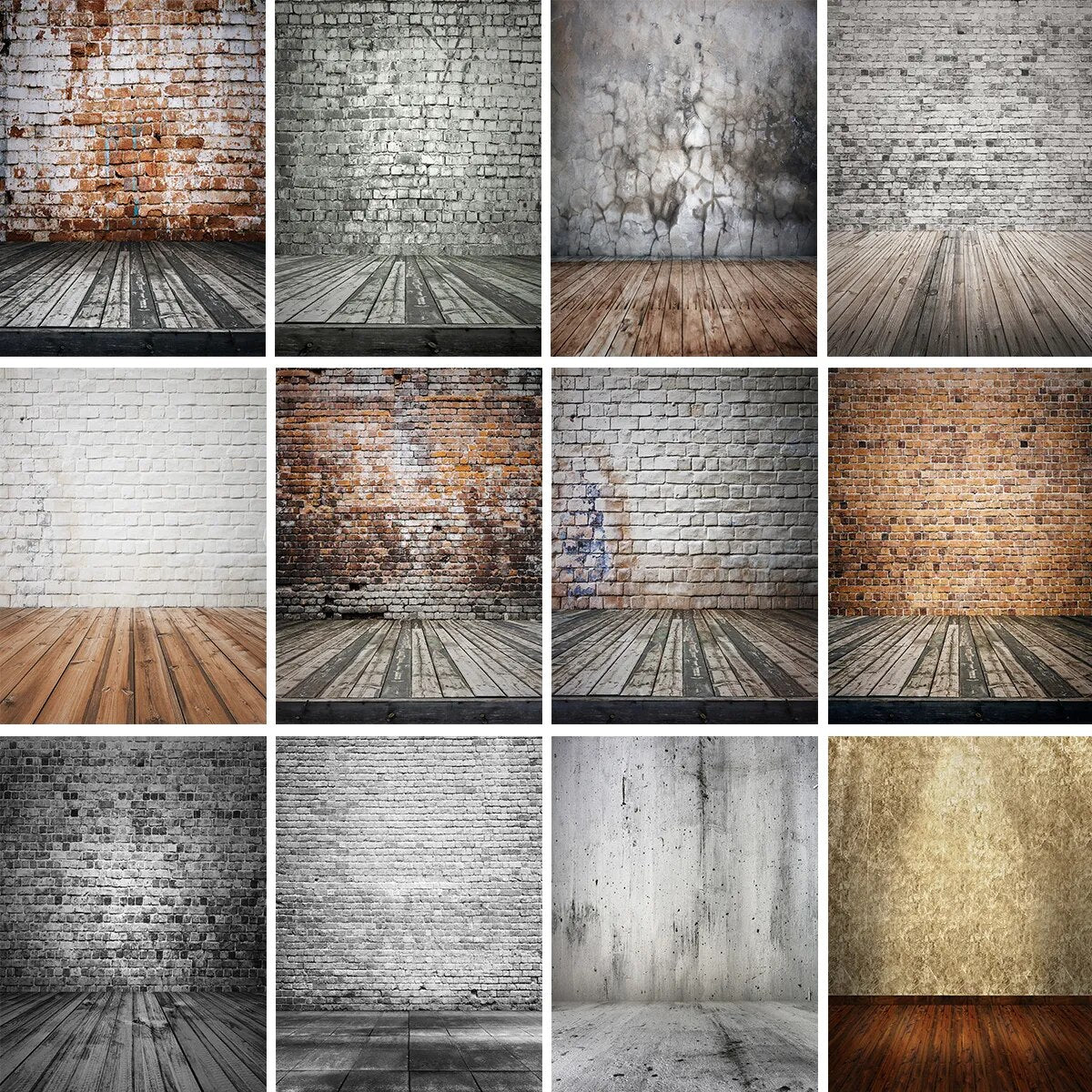 Brick Wall Photography Background Cement Wall Wooden Floor Baby Portrait Food Baby Photo Studio Interior Wall Backdrop