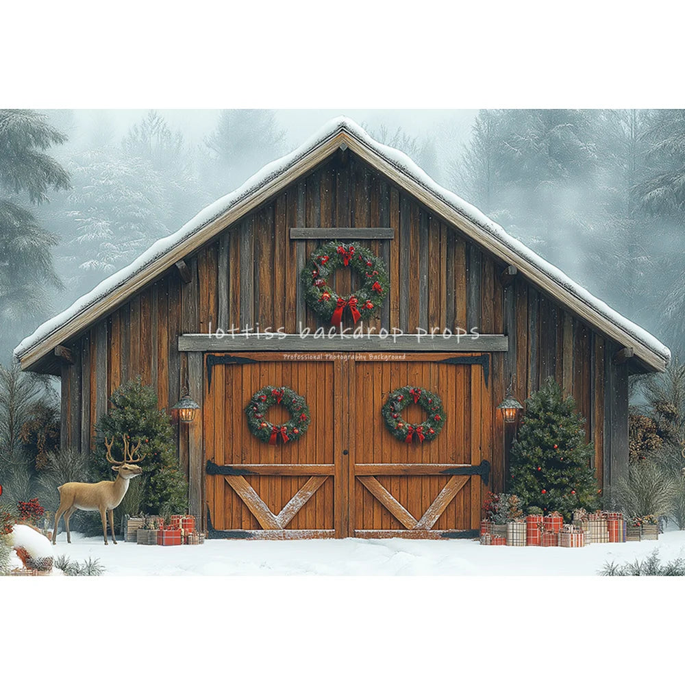 Winter Carousel Wooden Barn Cottage Backdrops Kids Adult Photography Child Baby Photocall Snowflake Forest Backgrounds