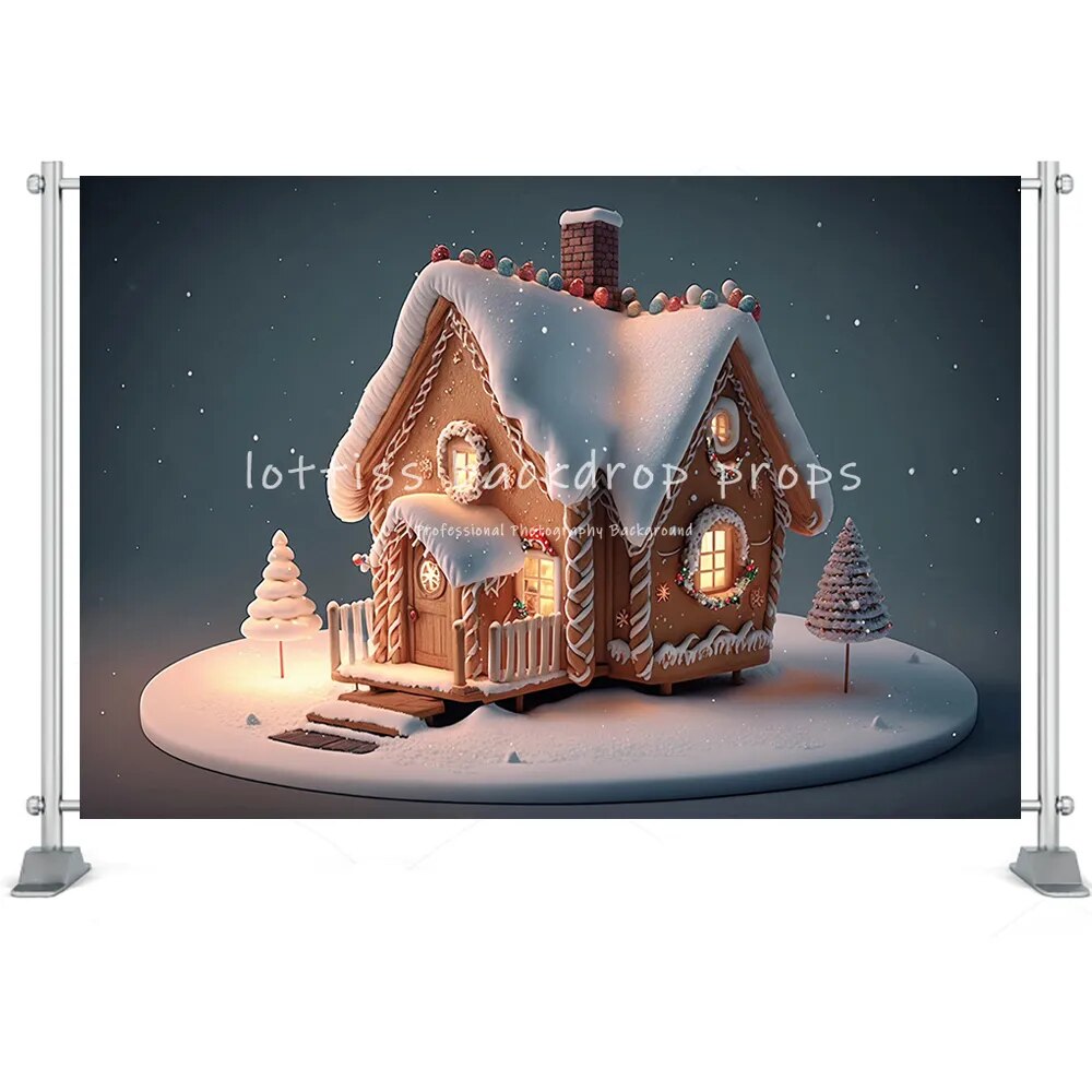 Christmas Backdrop Winter Santa Claus Boots Candy House Snow Forest Tree Farm Family Portrait Photography Background